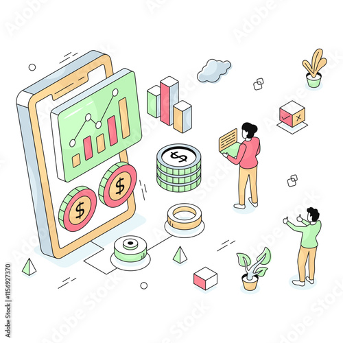 Premium download illustration of mobile data analytics