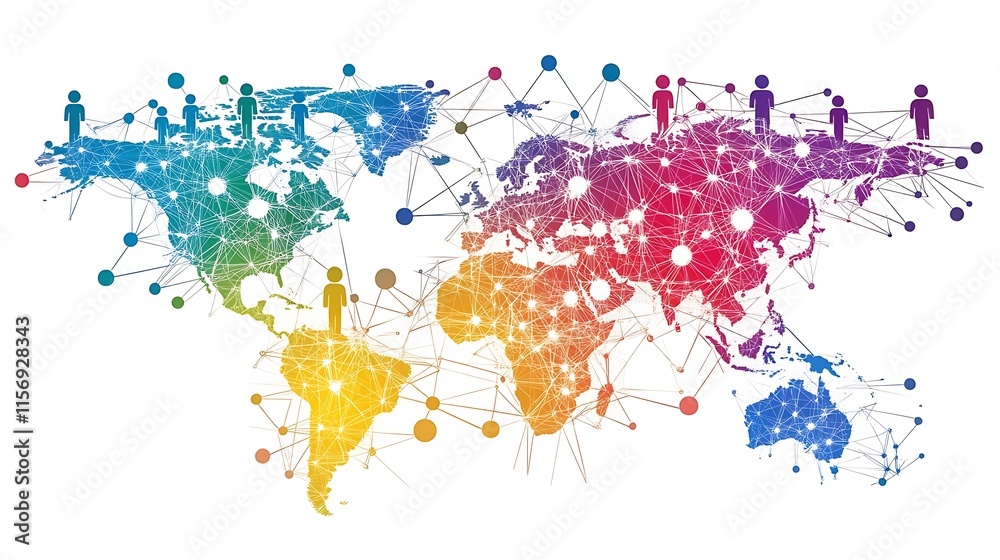 Fototapeta premium Vibrant Digital Illustration: Globally Connected Network, Abstract Style. AI Generated