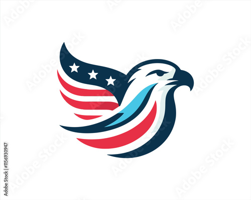 Eagle logo design vector illustration in American flag color. American Eagle icon logo template. 