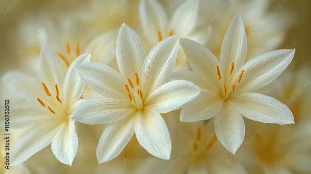 Fototapeta premium Close-up of delicate creamy white flowers with orange centers.