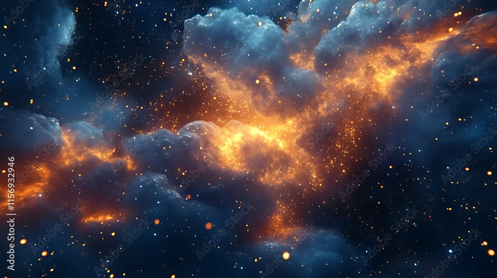 Fiery Nebula Explodes: Vivid 3D Rendered Cosmic Illustration. AI Generated