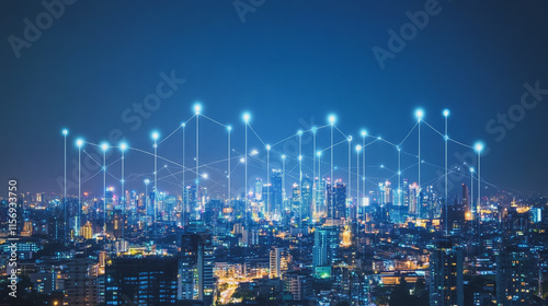 Wallpaper Mural Smart digital Innovation city with connection network reciprocity over the cityscape. of future smart wireless digital city and social media networking systems that connects people with in city Torontodigital.ca