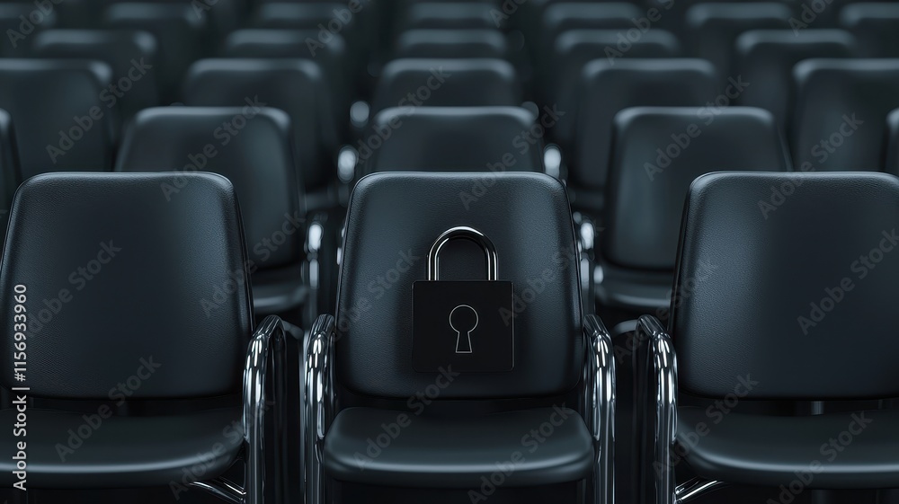 Obraz premium Cyber Security Padlock on Chair Data Protection Remote Work