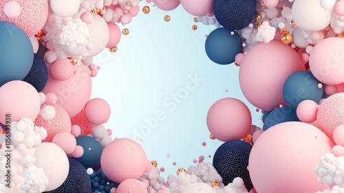 Pastel Pink Blue 3D Sphere Background Abstract Design Tondo Style Frame photo