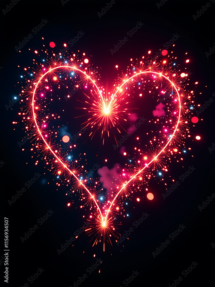 Vibrant Fireworks In Heart Shape Explode Against A Black Background, Creating A Stunning Visual Display Of Color And Light Effect. 00001 Vibrant Fireworks In Heart Shape Explode Against A Black Background, Creating A Stunning Visual Display Of Color And Light Effect. 00001