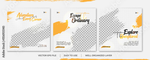 Set of travel sale social media post template. Web banner, flyer or poster for travelling agency business offer promotion. Holiday and tour advertisement banner design.
