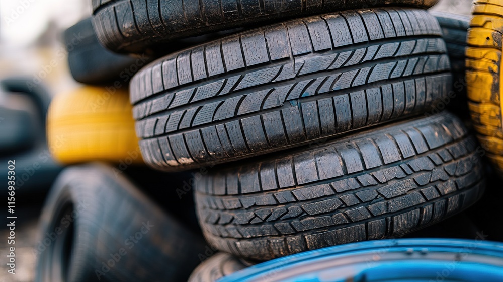 Pile of used automobile tires in a recycling yard Pile of used automobile tires in a recycling yard