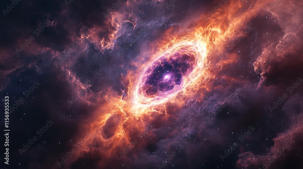 Obraz premium Fiery Nebula Explodes Vividly Across Cosmic Canvas: Digital Painting in a Fiery Abstract Style. AI Generated