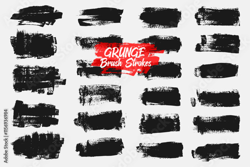 Vector brush strokes collection, Ink splatters, grungy painted lines, artistic design elements:waves,circles,triangles.Vector paintbrush set