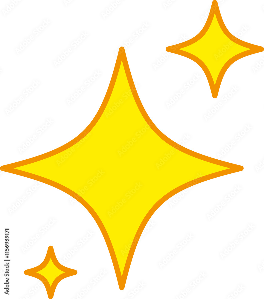 Three yellow star-shaped sparkles with orange outlines, arranged diagonally, stylized and cartoon-like
Three yellow star-shaped sparkles with orange outlines, arranged diagonally, stylized and cartoon-like