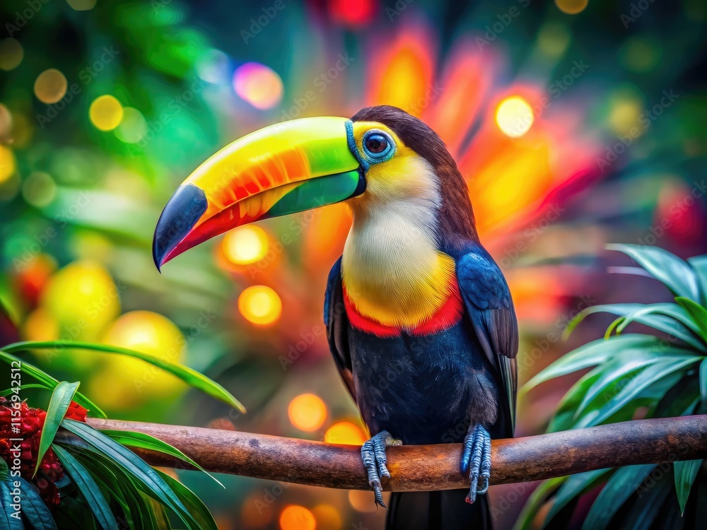 Obraz premium Surreal toucan: vibrant plumage explodes in tropical fantasy.