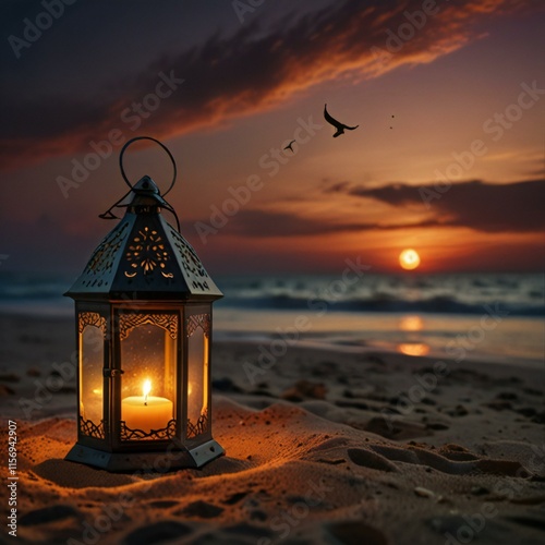 lantern at sunset