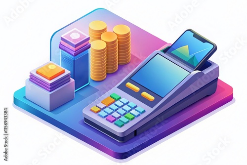 Wallpaper Mural Isometric Cashless Payment System: Smartphone, Credit Card, and Smart Terminal Transaction Torontodigital.ca