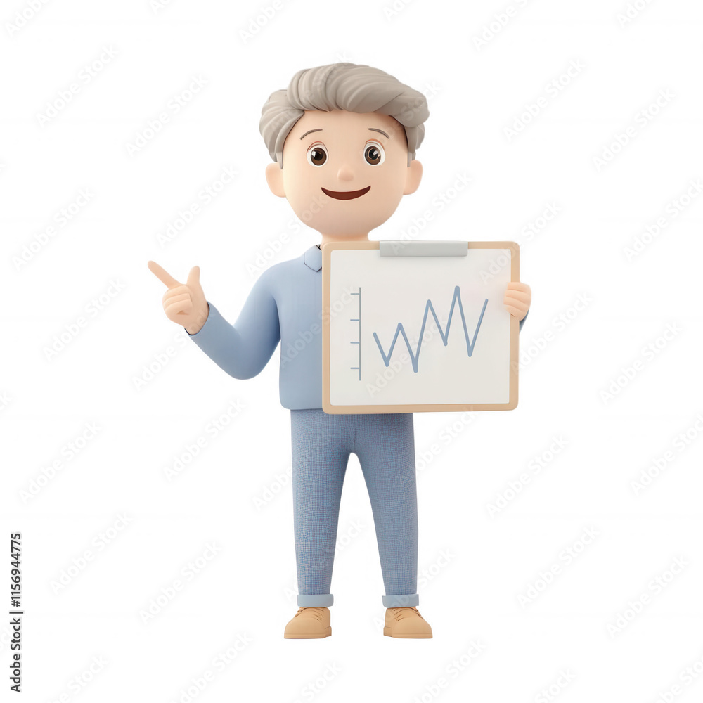 A cheerful character presenting financial data on a clipboard., isolated on a transparent background. A cheerful character presenting financial data on a clipboard., isolated on a transparent background.