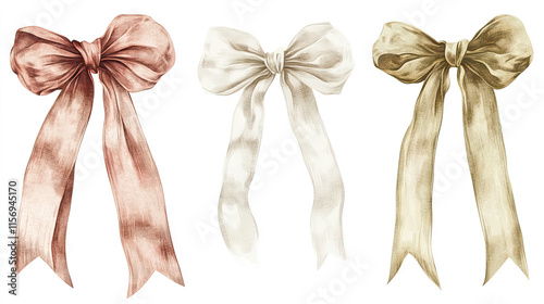 Watercolor painting featuring beautiful, elegant satin bows
