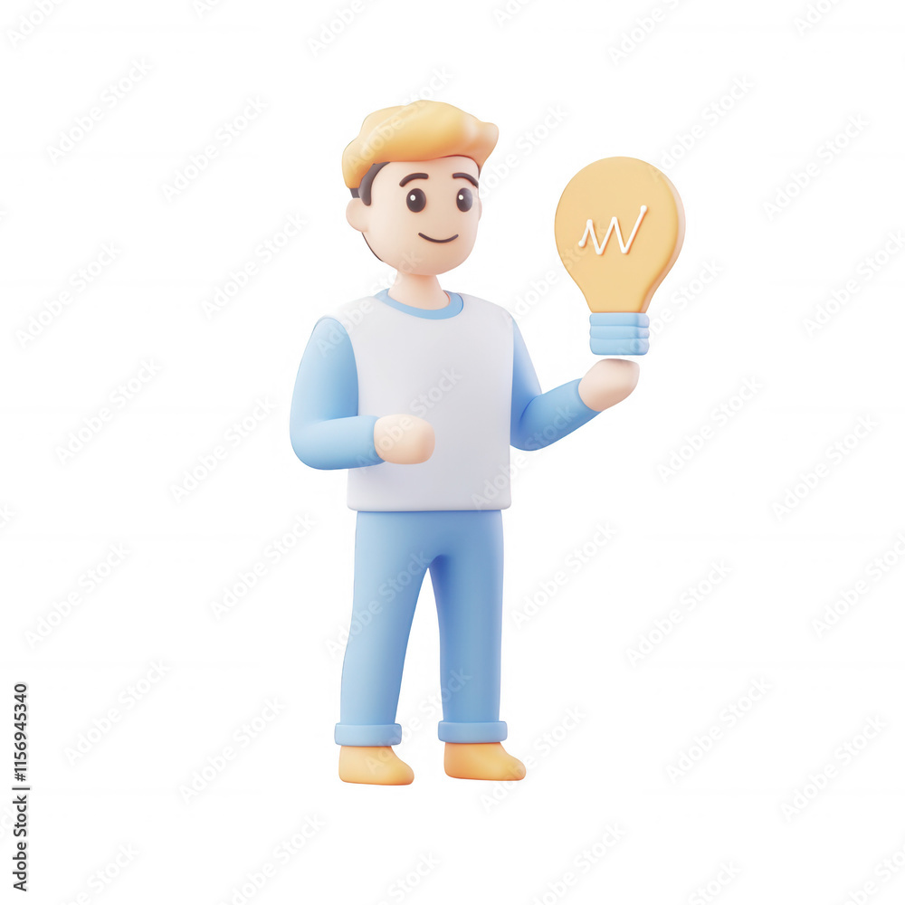 A cheerful person holding a glowing light bulb symbolizing innovative ideas., isolated on a transparent background. A cheerful person holding a glowing light bulb symbolizing innovative ideas., isolated on a transparent background.