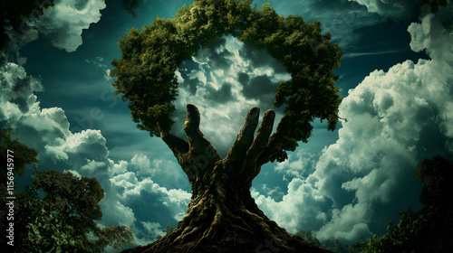 Majestic Tree Shaped Like a Hand Reaching Skyward