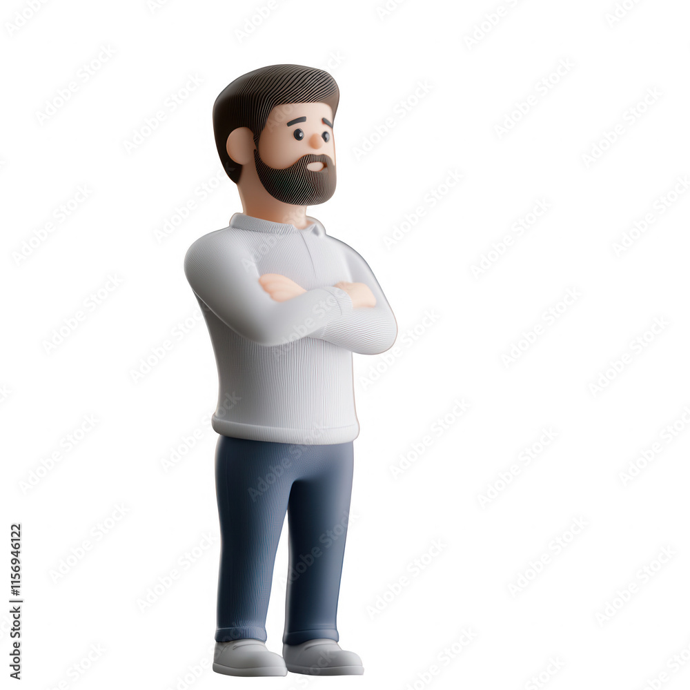 A confident male character standing with arms crossed, showcasing a friendly demeanor., isolated on a transparent background. A confident male character standing with arms crossed, showcasing a friendly demeanor., isolated on a transparent background.