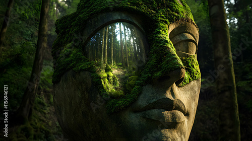 Enigmatic Moss-Covered Statue Reflecting a Forest’s Soul