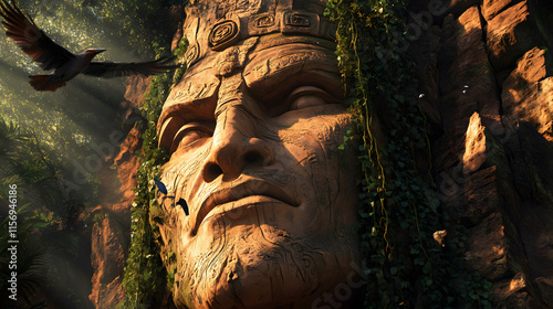 Ancient Guardian Statue Carved into Cliff Face