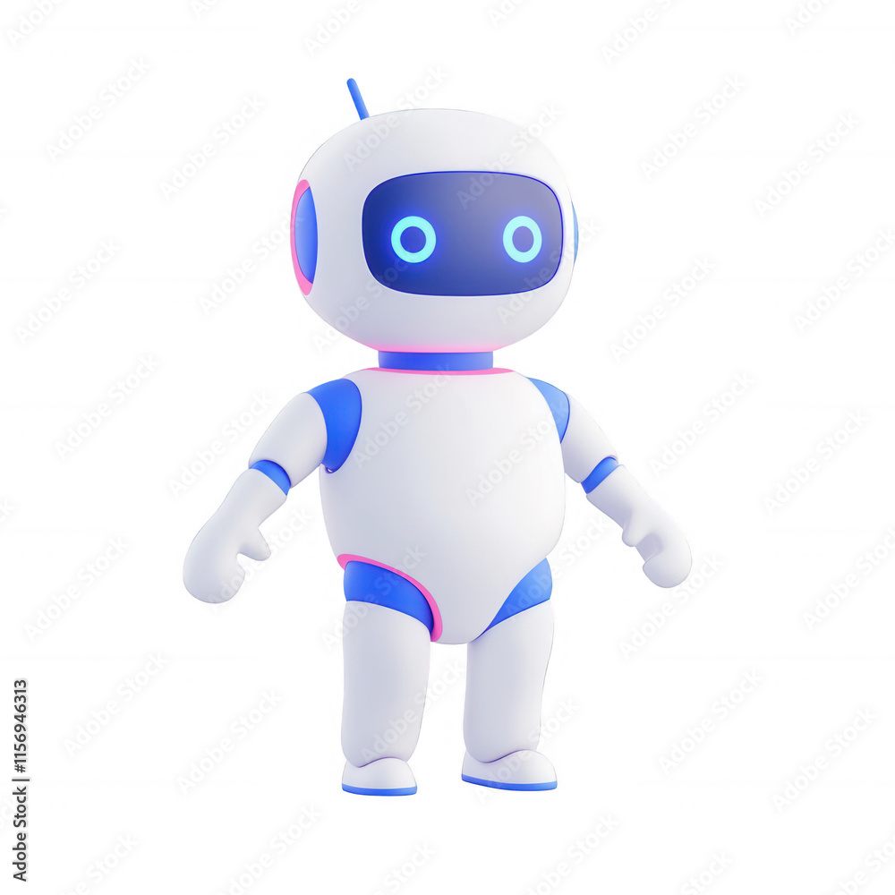 A cute, futuristic robot character with bright blue eyes and rounded features., isolated on a transparent background. A cute, futuristic robot character with bright blue eyes and rounded features., isolated on a transparent background.