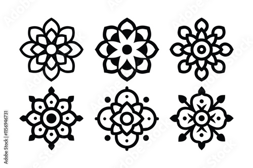 Indian Traditional and Cultural Black Line Art, Mandala Design.