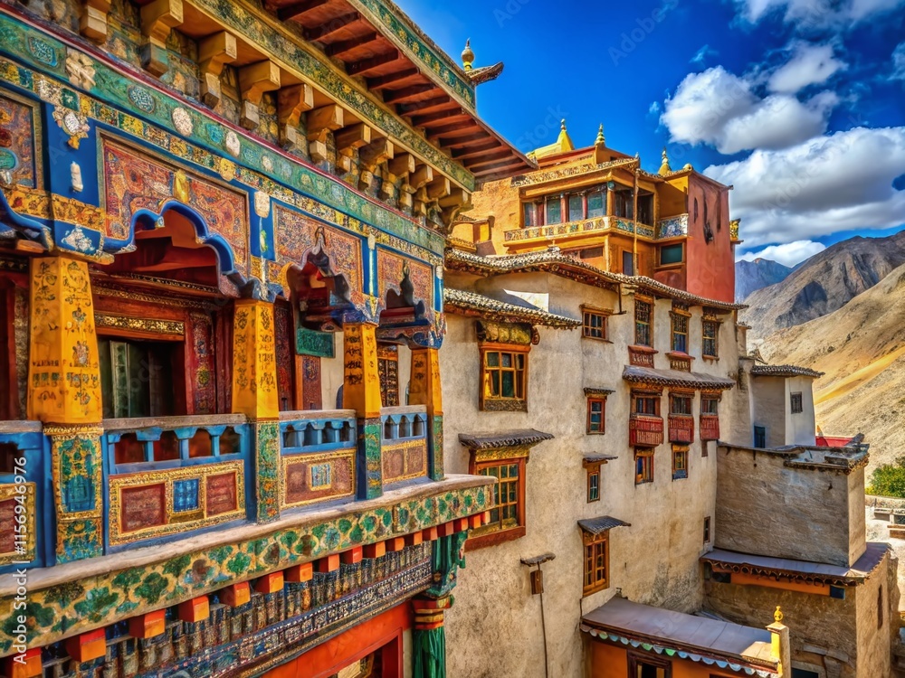 Obraz premium Leh Palace Macro Photography: Intricate Details of Himalayan Architecture