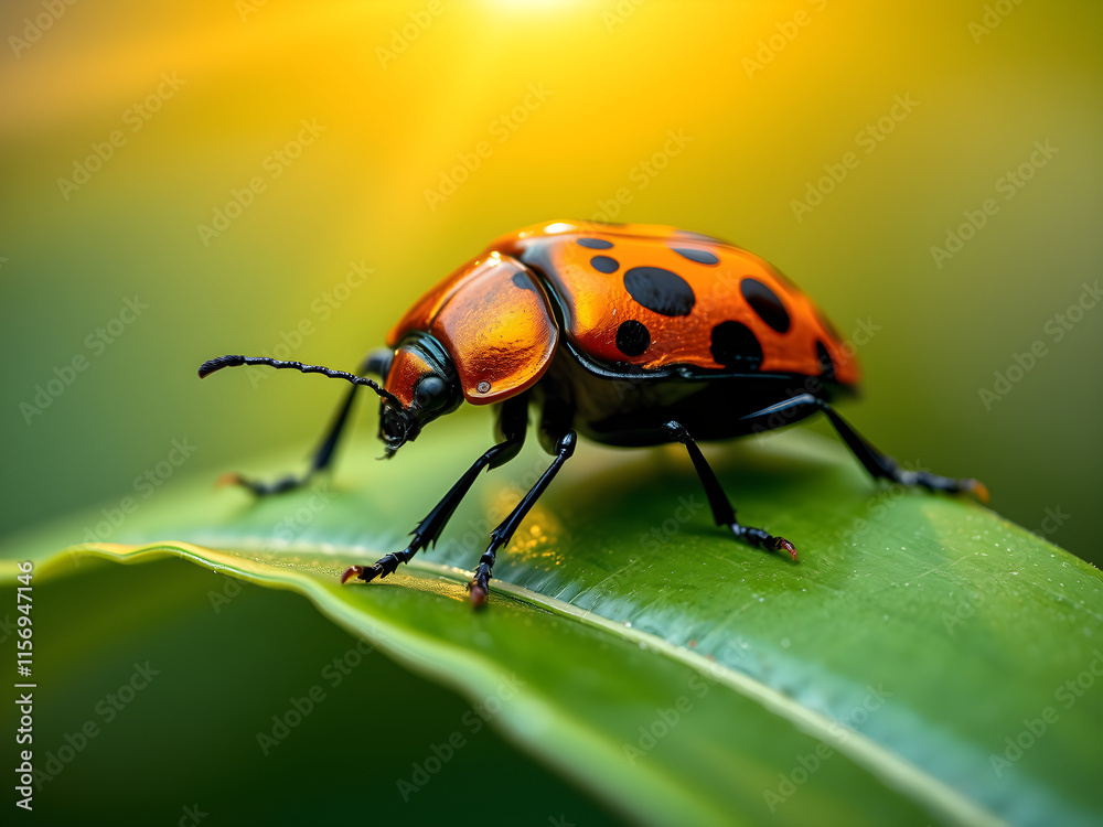 Naklejka premium A ladybug is on a leaf