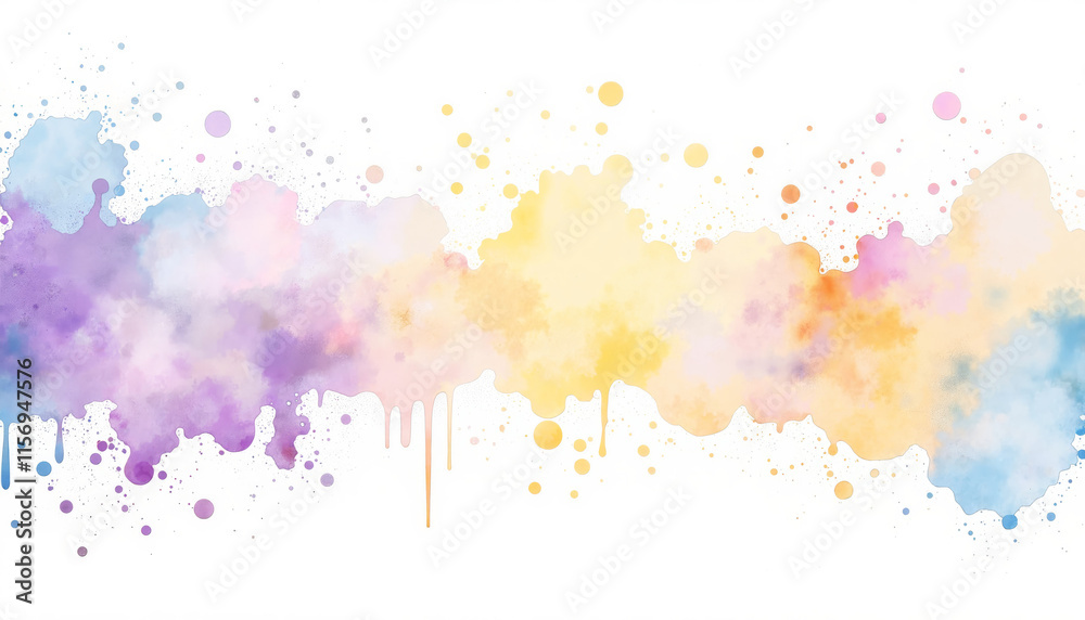 Obraz premium Pastel watercolor splashes with dripping effect on white 