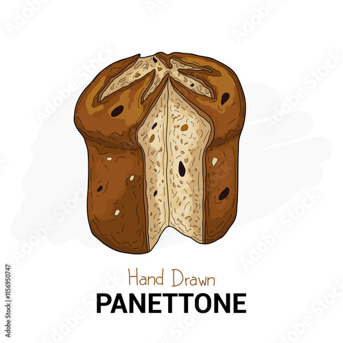 Panettone Cake Italian Pastry Pattiserie Cake Colorful Vector Illustration