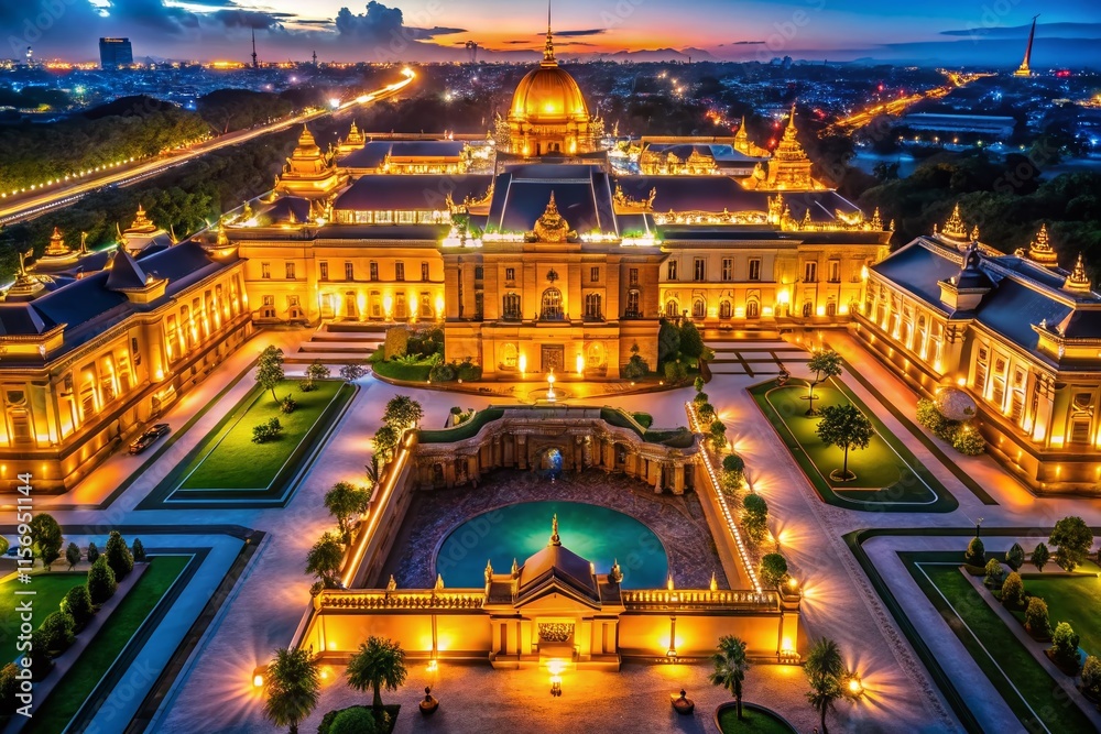 Fototapeta premium Low Light Aerial Photography: Presidential Palace Interior, Night Flight