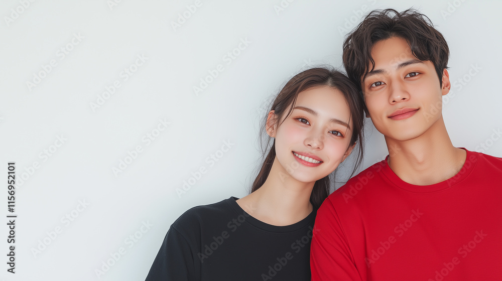 Portrait of Young Asian Couple in Black and Red Shirts Portrait of Young Asian Couple in Black and Red Shirts