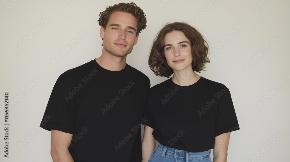 Man and Woman Wearing Black T-Shirts Man and Woman Wearing Black T-Shirts