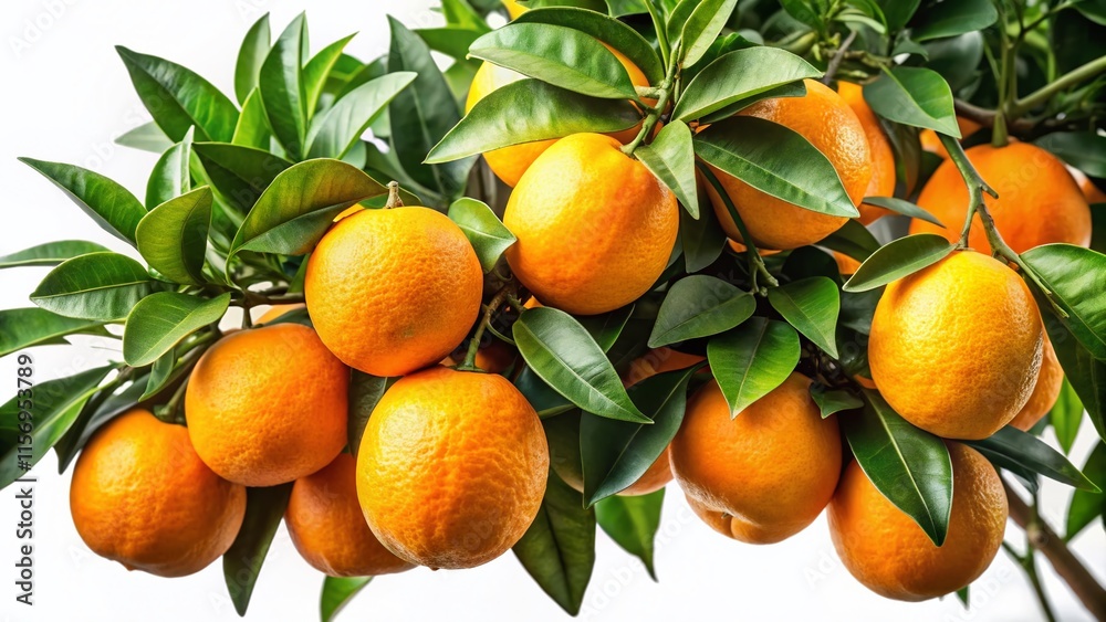 Lush Citrus Branch with Ripe Oranges Isolated on White - High-Resolution PNG Stock Photo Lush Citrus Branch with Ripe Oranges Isolated on White - High-Resolution PNG Stock Photo