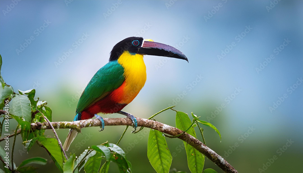 Fototapeta premium Vibrant Emerald Toucan Rainforest Bird, Colorful Plumage, Tropical Wildlife