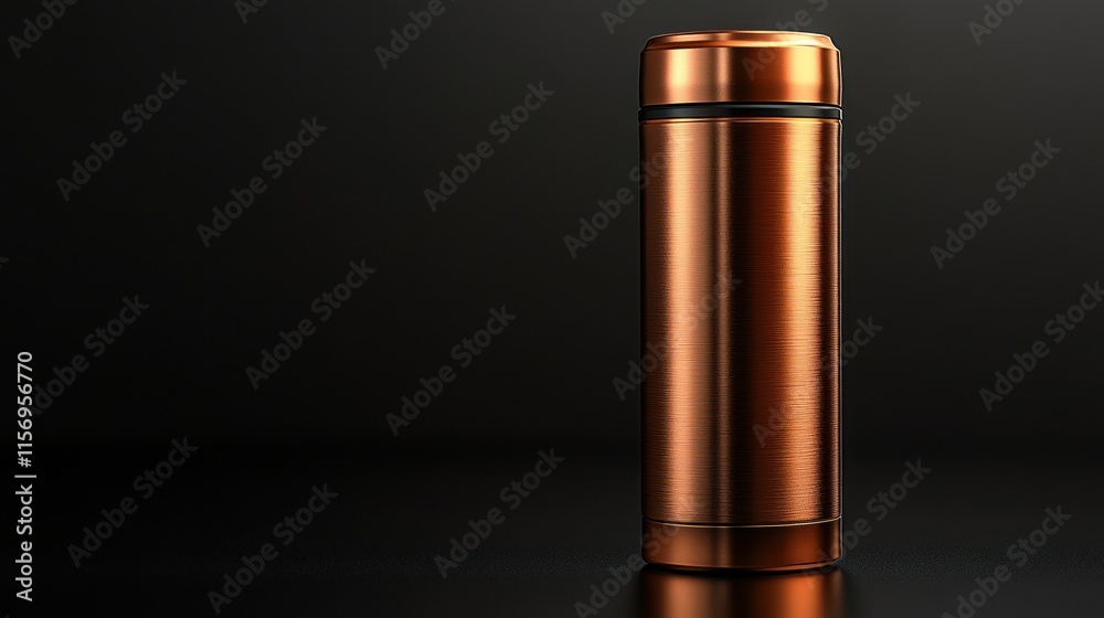 Copper thermos bottle on black background. Copper thermos bottle on black background.