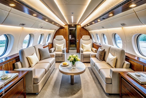 Luxurious Private Jet Interior: White Modern Cabin Design