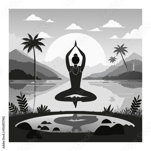 Yoga and Meditation Pose Vector Nature