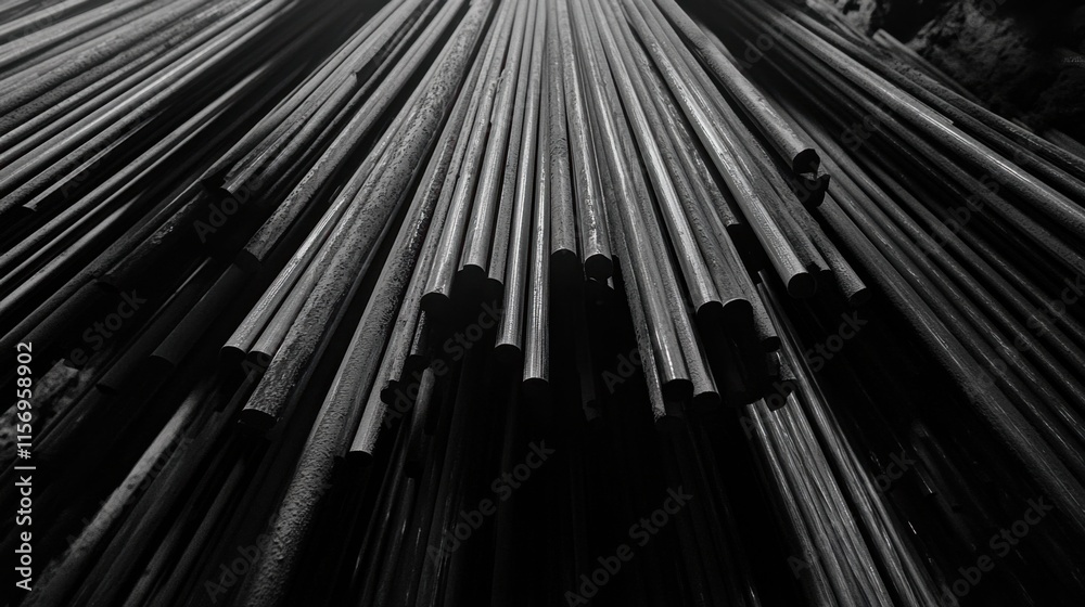 Abstract View of Metal Rods in Black and White Composition Abstract View of Metal Rods in Black and White Composition