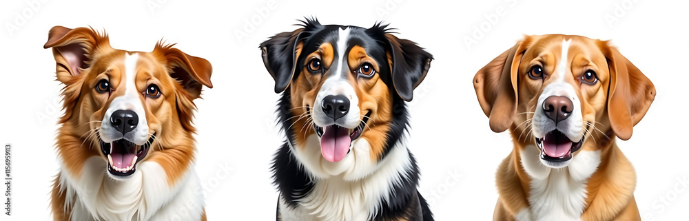 Three Surprised Dogs Including A Collie And A Beagle Are Isolated Against A White Background With A Transparent Png Overlay. 00002 Three Surprised Dogs Including A Collie And A Beagle Are Isolated Against A White Background With A Transparent Png Overlay. 00002