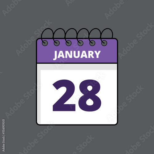 Purple and white calendar flat icon with specific day marking January 28st, calendar icon day 28 photo