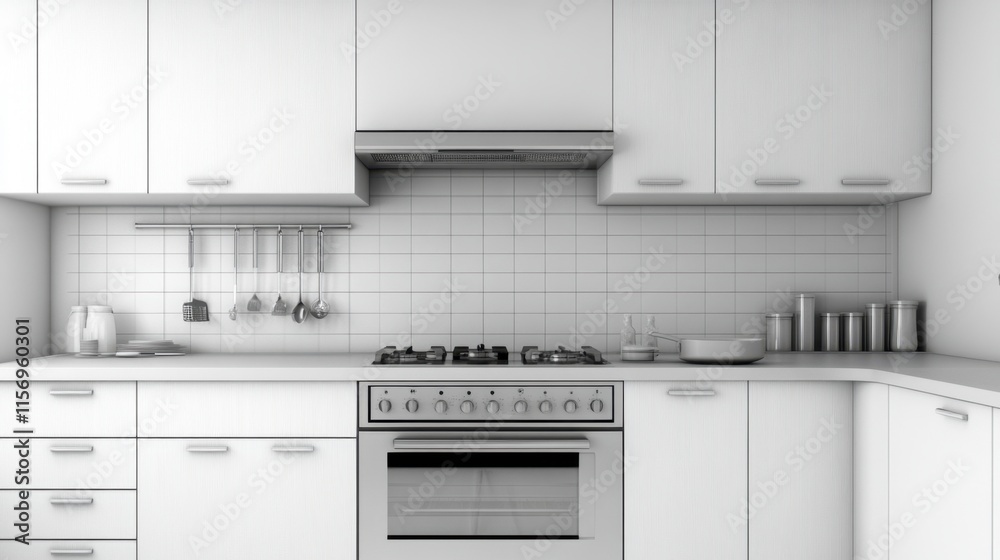 Fototapeta premium Modern Minimalist Kitchen Design with Stainless Steel Appliances