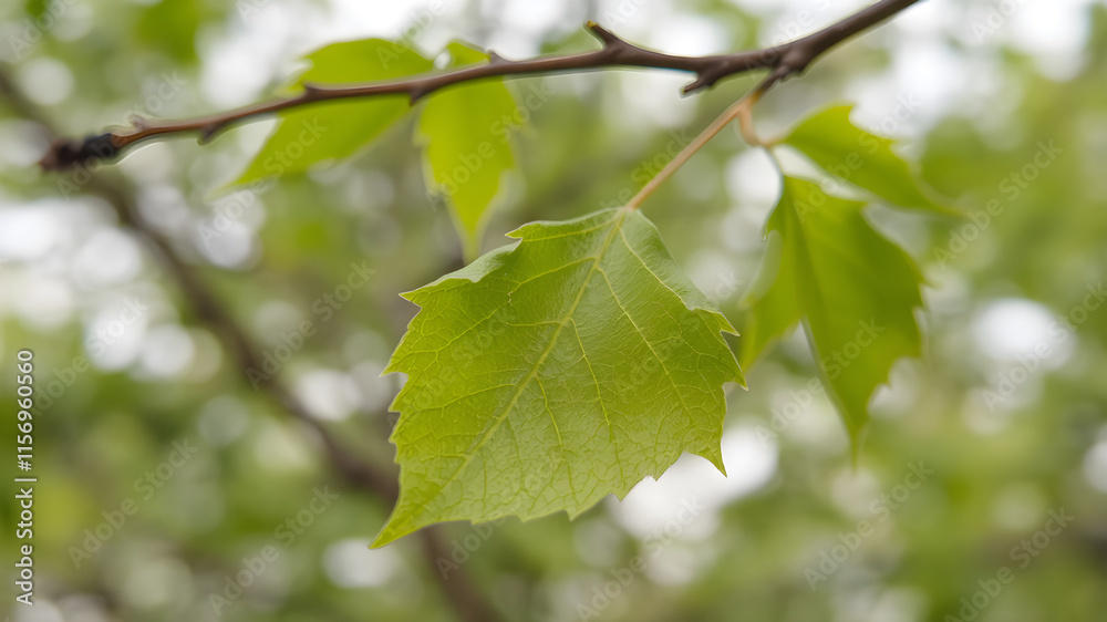 A fresh green leaf falling from a branch, photograph A fresh green leaf falling from a branch, photograph