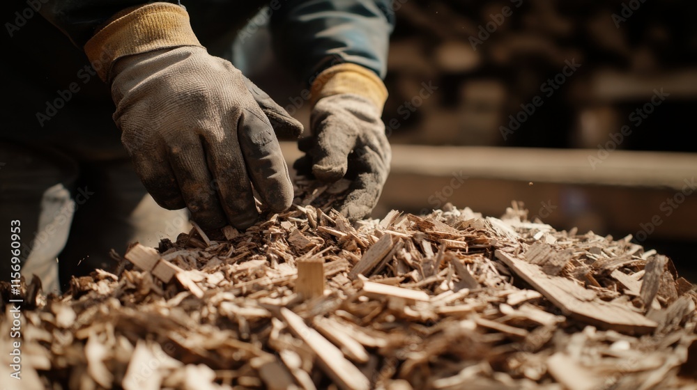 Skilled Worker Handcrafts Wood Shavings in Artisan Workshop Setting