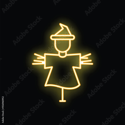 Neon scarecrow glowing on a black background, perfect for halloween projects