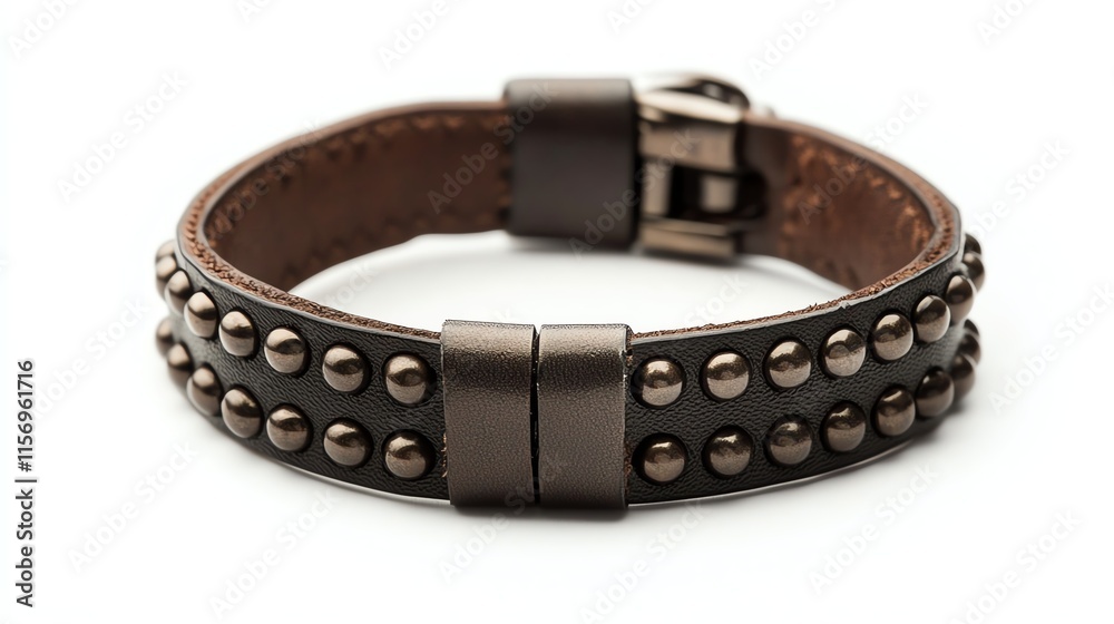 Stylish leather bracelet with studs, isolated on a white background. Stylish leather bracelet with studs, isolated on a white background.