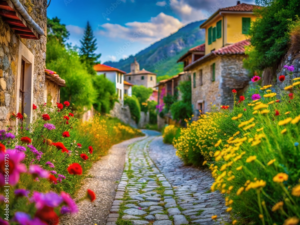 Obraz premium Macro Photography: Dimitsana Village Road, Peloponnese, Greece - Stunning Close-Up Detail