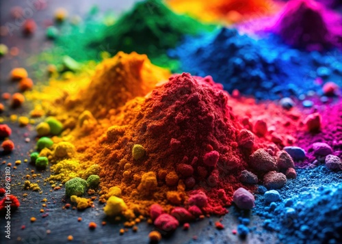 Vibrant Pigment Powder Cloud: Colorful Paint Dust Close Up Photography
