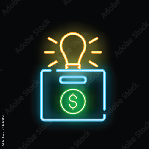 Neon sign illustrating the concept of a profitable business idea with a light bulb shining over a dollar sign