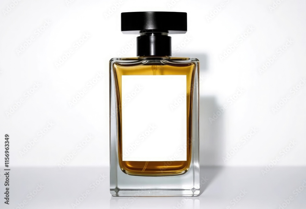 Perfume bottle with blank label isolated on white background Perfume bottle with blank label isolated on white background